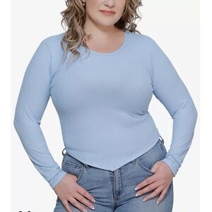 Just Polly Trendy Plus Size V-Hem Ribbed Top blue 2X